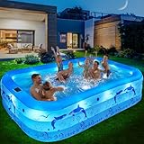 LanBlu Aufblasbarer Pool Erwachsene mit Lichtern, Solar Swimming Pool mit 12...