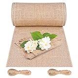 Cieex Jute Tischläufer, 20cm x 10m Juteband Tischband,100% Natur Juteläufer Jutestoff...