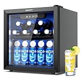 EUHOMY Getränkekühlschrank, Mini Kühlschrank mit Glastür, Bierkühler,...