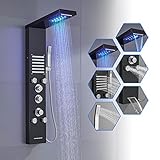 ROVOGO LED Duschpaneel mit Thermostat, 5-Funktion Duschsäule mit Regenfall Wasserfall...