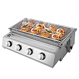 MINRS Gasgrill, Gastrobräter 4-flammig Camping Barbecue Grill mit Abnehmbarer Grill und...