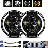 Paar 7 Zoll LED Scheinwerfer 100W 10000LM 4 Linsen Angel Eyes 3000K+6000K 4 Modi...