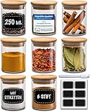 Praknu Gewürzgläser Groß - 8er Set 250ml - mit Etiketten zum Beschriften -...