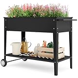 Xbro Hochbeet mit Rollen & Ablageboden aus Metall, Pflanzkasten Blumenkübel für Garten,...