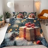 Weihnachten Bettwäsche 135x200 Set 3 Teilig - Mikrofaser Bettwäsche Set - 3D Druck...
