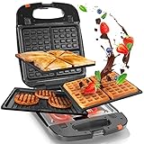 Duronic SWM60 3-in-1 Snackmaker - Belgische Waffeln, Sandwichtoaster und Kontaktgrill - 3...