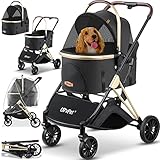 LOVPET® Hundewagen 3in1 Hundebuggy Hundebox Transporttasche 360° Große Räder...