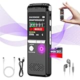 64GB Digital Voice Recorder, 1536Kbps One-Touch Recording Diktiergerät Aufnahmegerä mit...