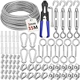 NCKIHRKK 74pcs Drahtseil Edelstahl Kit, 35M/3mm Edelstahlseil Stahlseil mit Ösen, M5...