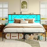 IRONCK Bett 180x200 mit LED Beleuchtung, Bettgestell 180x200 mit Steckdose, 1 USB, 1...