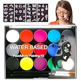 SUNZWO Kinderschminke Set – 15 Farben Gesichtsbemalung mit 2 Pinseln und 4 Schablonen,...