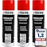 TECPO Sprühkleber 3x 500ml, Industriekleber, Stark haftend, Schnelle Trocknung, Hohe...