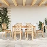 UJCHVHN Home Garden, 7-teiliges Garten-Esszimmer-Set, Massivholz, Teakholz