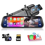 Podofo Spiegel Dashcam mit Wireless Carplay, Android Auto mit HD Rückfahrkamera...