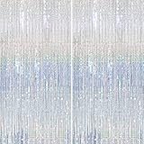 KERNOWO Lametta Vorhang Silber Glitzer,2 Stück Party Vorhänge Luftschlangen Fransen...