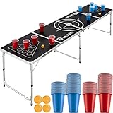 TecTake 403852 Bier Pong Tisch Set, inkl. 100 Becher (50 Rot & 50 Blau) + 6...