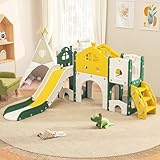 RXMORI Rutsche für Kinder, 7 in 1, mit Basketball, Teleskop, Kletterleiter, Spielplatz...
