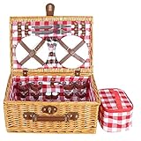 ALEjon Picknickkorb aus Weide mit Deluxe-Service für 4 Personen, Picknick-Set aus Weide...