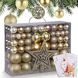 ONBEST Weihnachtskugeln 128-teiliges Set – 1x Baumspitze Glitzer Stern & 127x Kugel –...