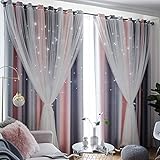 Freyamy Gardinen Rosa Grau Glänzend Sterne Vorhänge Blickdicht Kinderzimmer...