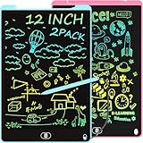 Bunte LCD Schreibtafel, 2 Pack 12 Zoll Schreibtablett für Kinder und Erwachsene,...