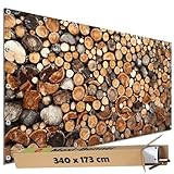TRIOSK Sichtschutz Garten Dekoration Plane groß mit Motiv Holz Stapel...