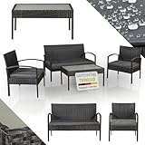 Juskys Polyrattan Gartenmöbel Set Trinidad mit Tisch, Sofa & 2 Stühlen - 4 Personen -...