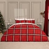 OHS Weihnachts-Bettwäsche-Set für Einzelbett, rot, weiß, kariert, Winter-Bettwäsche,...
