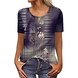 Bluse Damen Elegant V-Ausschnitt Blumen Bedruckt Retro Tops Relaxed Fit Strand Tops Sommer...