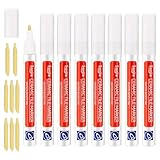 8 Stück Fugenstift Weiß mit Ersatzspitze, Fugenweiß Stift für Fliesen im Badezimmer,...