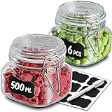 Praknu 6 Einmachgläser mit Bügelverschluss 500ml - Mit Etiketten, Stift und...