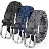 Leskyair Elastischer Gürtel Herren Flechtgürtel 3er, Unisex Stoffgürtel Stretchgürtel...