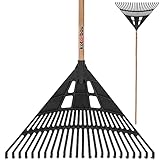KOTARBAU® Robuster Rechen 610 mm mit Stiel aus Holz Laubbesen für Gras und...