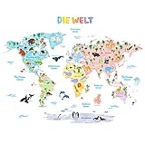 DECOWALL DAT-1615SDE Weltkarte Tierweltkarte Tiere Wandtattoo Wandsticker...