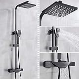 BAOFUBA Duschsystem Wannenthermostat Schwarz Brausebatterie Regenbrause Wannenwandmontage...