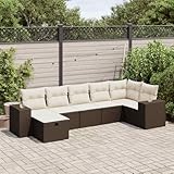 Homgoday 7-TLG. Garten-Sofagarnitur mit Kissen Braun Poly Rattan Gartensofa Set,...