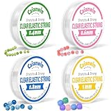 Caianwin Elastische Schmuckfaden Set, 4 Spule Gummiband für Armbänder 0.4mm 0.6mm 0.8mm...