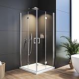 WDWRITTI Duschkabine Eckeinstieg 100x120cm Falttür Duschabtrennung, Dusche Duschwand mit...