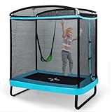 LIFEZEAL Trampolin mit Schaukel für Kinder, Kindertrampolin mit Schutznetz & Tür,...