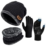 Wintermütze Schal Touchscreen Handschuhe Set - Unisex Beanie Strickmütze...