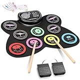 Anpro Schlagzeug Elektronisch Drum Set, 9 Pads, Aufrollbar Elektrisches Schlagzeug-Pad,...