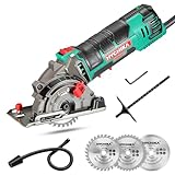 Mini Kreissäge, HYCHIKA Handkreissäge mit 3 Sägeblättern, Skalenlineal, 500W Motor aus...