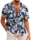 COOFANDY Hawaii Hemd Männer Kurzarmhemd Baumwolle Hawaii Kurzarmhemd Blumen Shirt...