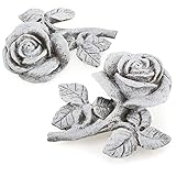 com-four® 2X Grabdekoration Rose - Gedenkstein in Form Einer Rosenblüte mit Blättern...