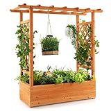 RELAX4LIFE Pflanzkasten mit Rankgitter & Dachregal, Blumenkasten mit Gartenspalier für...