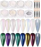 8 Jar Pearl Powder Nail Chrome Roségold Lila Holografischer Regenbogen Puder...