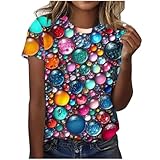 T Shirt Damen T-Shirt mit Regentropfen Muster Bunt 3D Aufdruck Tshirt Sommer Kurzarm...