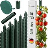 TTL GARDEN Rankstäbe 10er Set 180cm x 11mm Ø grün - Rankhilfe Pflanzstäbe + Klettband...