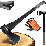 MASKO® Spaltaxt Spaltbeil Axt Beil Spalthammer Spaltkeil FIBERGLAS-Stiel + Handschuhe Die...