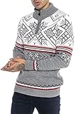 Redbridge Strickpullover für Herren Norweger Pullover Stehkragen Reißverschluss Grau XL